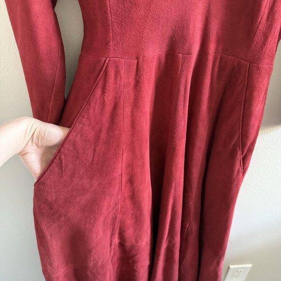 VTG Suede Maxi Dress Size 8 Medium Boho Western A&F Cowgirl Genuine Leather Red - Picture 8 of 13
